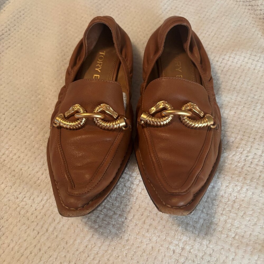 Tory Burch Jessa loafers - brown leather pointed toe flats Horsebit size 6.5